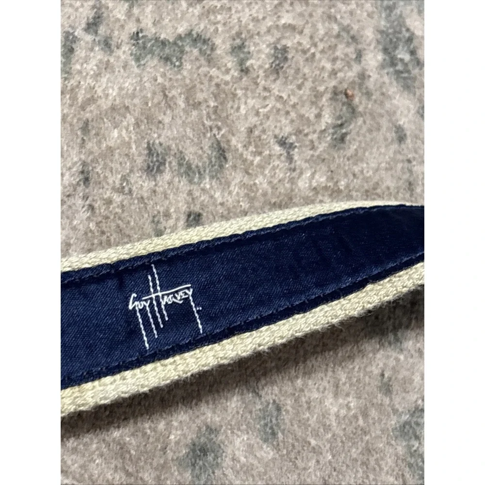 Guy Harvey Men's Woven Canvas & Leather Fish Belt Navy Size 44 Solid Brass